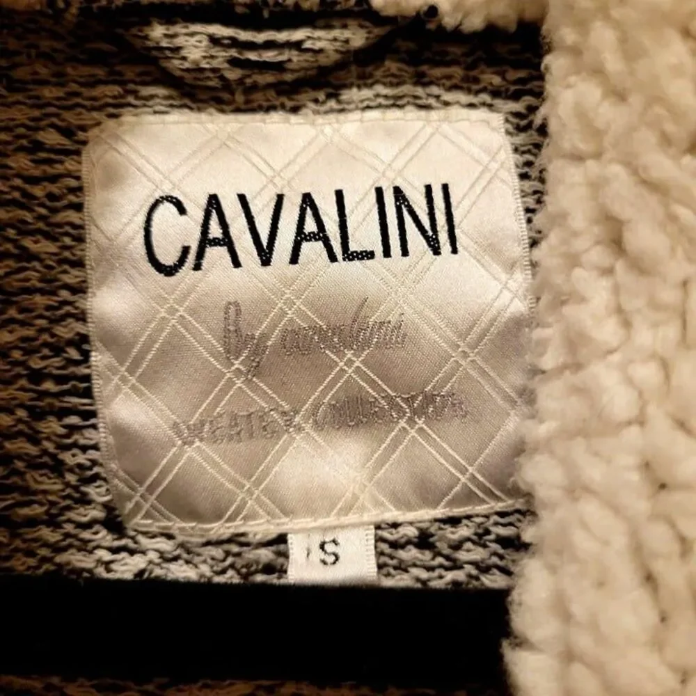 Cavalini Womens Sweater Black S Sherpa Fleece Collar Waterfall Open Cardigan